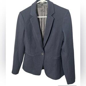 Soft & Sleek Peak Lapel One Button Blazer Navy Blue.  Size 4